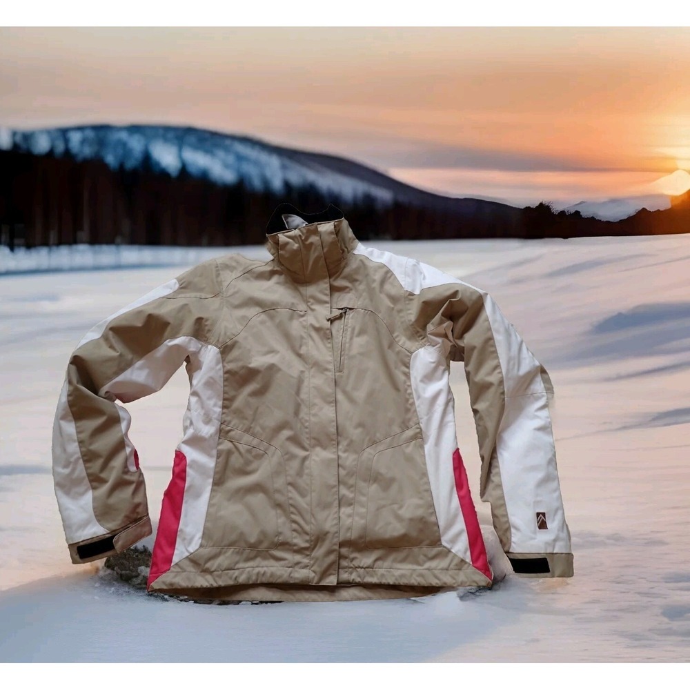 Alpine Design 3-in-1 Ski Jacket Women Large Tan White Pink Excellent Insulated